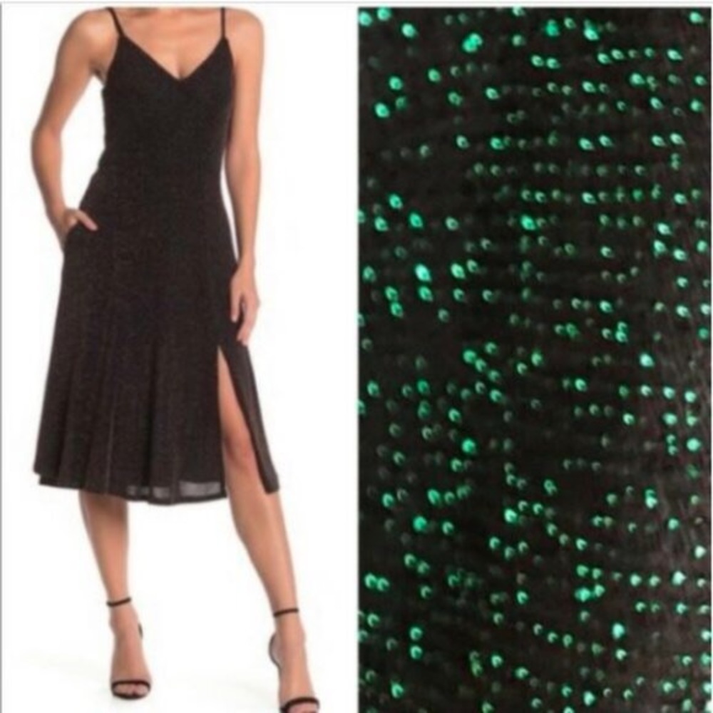 Socialite Green & Black Glitter Dress Hoilday Size S New